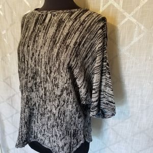 Domani Sweater Top Knit Womens Size Large Black White Frayed Hem